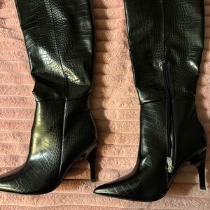 Fashion Nova Black Croc-Pattern Heeled Boots